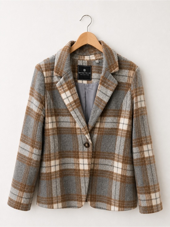 bagatelle Jackets & Blazers - bagatelle Plaid Blazer Jacket in Gray, Brown & Cream